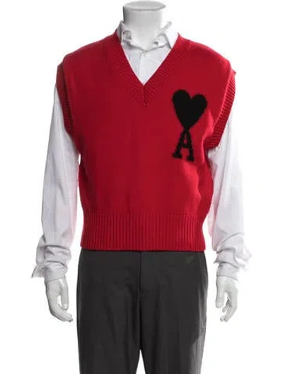 Pre-owned Ami Alexandre Mattiussi Virgin Wool Graphic Print Sweater Vest In Red