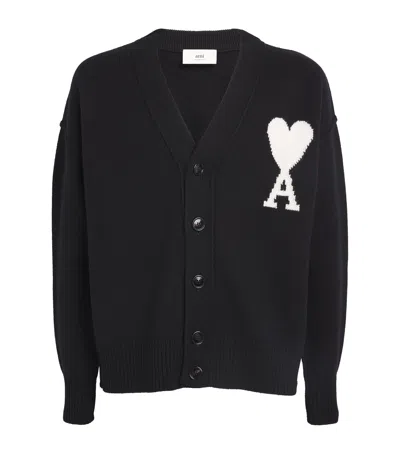 Ami Alexandre Mattiussi Virgin Wool Logo Cardigan In Black