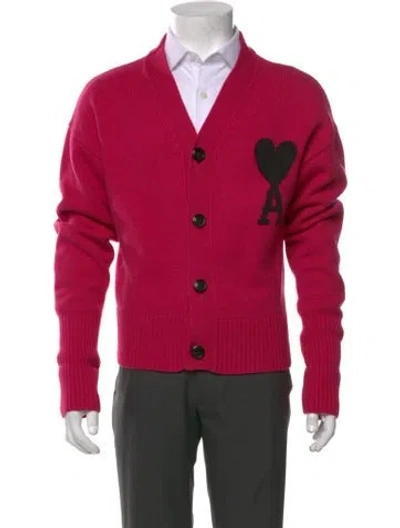 Pre-owned Ami Alexandre Mattiussi Virgin Wool Printed Cardigan In Pink