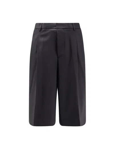 Ami Alexandre Mattiussi Virgin Wool Shorts Pleats Pockets Belt Loops In Blue