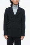 Ami Alexandre Mattiussi Virgin Wool Side Vents Peak Lapel Double-breasted Blazer In Black