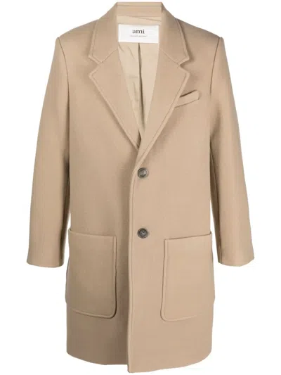 Ami Alexandre Mattiussi Virgin Wool Single-breasted Coat In Neutrals