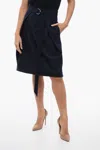 Ami Alexandre Mattiussi Virgin Wool Skirt With Pleated Effect Belt In Blue