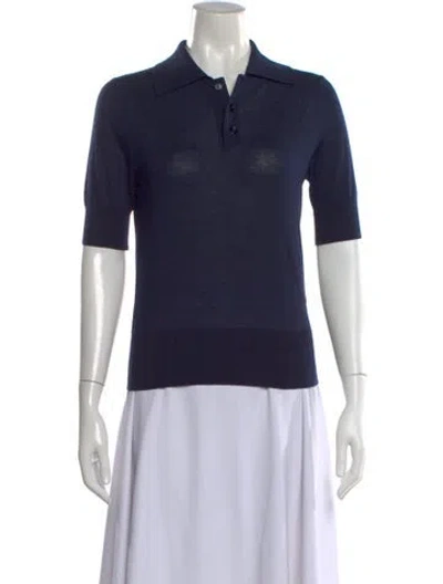 Pre-owned Ami Alexandre Mattiussi Virgin Wool Three-quarter Sleeve Polo In Blue