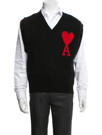 Pre-owned Ami Alexandre Mattiussi Virgin Wool V-neck Sweater Vest In Black