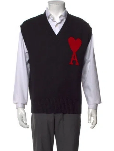 Pre-owned Ami Alexandre Mattiussi Virgin Wool V-neck Sweater Vest In Black
