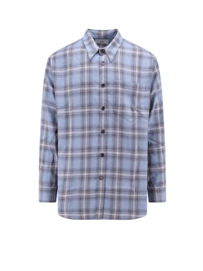 Ami Alexandre Mattiussi Viscose And Wool Shirt With Madras Print In Blue