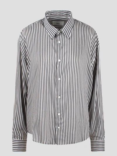 Ami Alexandre Mattiussi Viscose Silk Blend Striped Shirt In Grey