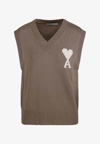 Ami Alexandre Mattiussi V-neck Ami De Coeur Vest In Purple