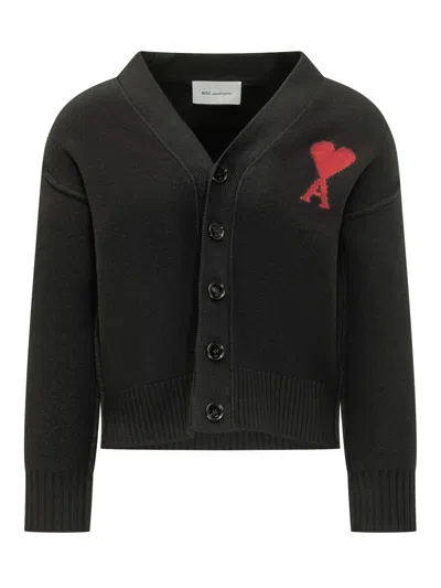 Ami Alexandre Mattiussi V-neck Cardigan With Adc Detail In Black/red