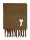 Ami Alexandre Mattiussi Rectangular Brown Alpaca Blend Scarf With Monogram Motif In Brown