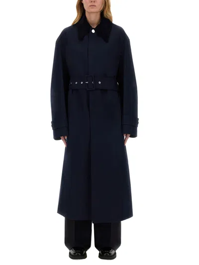 Ami Alexandre Mattiussi Waterproof Coat With Belt In Blue