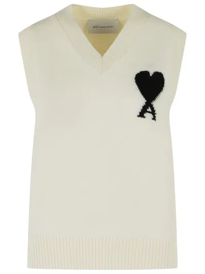 Ami Alexandre Mattiussi White Ami De Caur V-neck Wool Vest