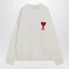 Ami Alexandre Mattiussi Heart Friend Wool Sweater With Exposed Stitching In White