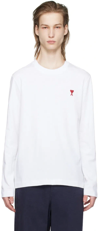 Ami Alexandre Mattiussi White Ami De Cœur Long Sleeve T-shirt In 100 White