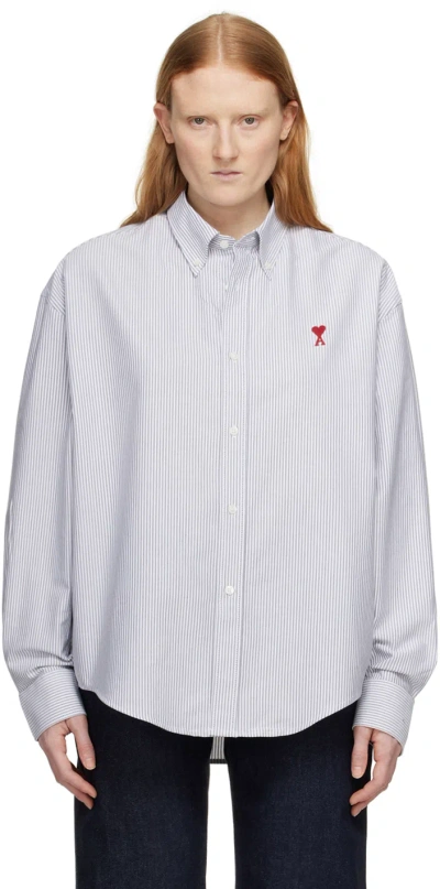 Ami Alexandre Mattiussi Blue & White Cotton Button-down Ami De Coeur Shirt In Antique Clay/natural Whi