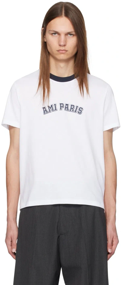 AMI ALEXANDRE MATTIUSSI WHITE 'AMI PARIS' T-SHIRT