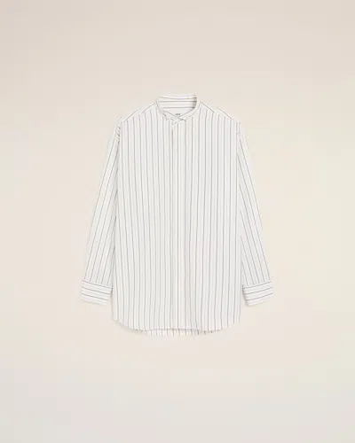 AMI ALEXANDRE MATTIUSSI WHITE AND BLUE COTTON WINGTIP COLLAR OVERSIZED SHIRT WHITE