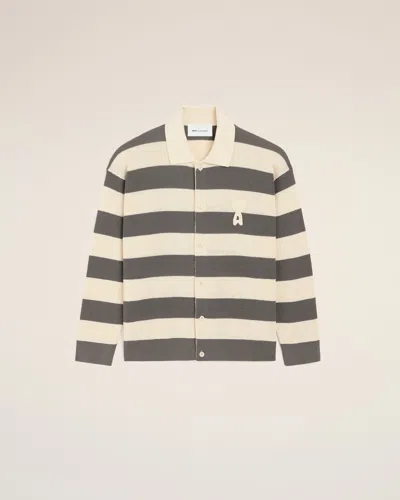 Ami Alexandre Mattiussi White And Brown Cotton Ami De Coeur Cardigan Multicolor In Gray