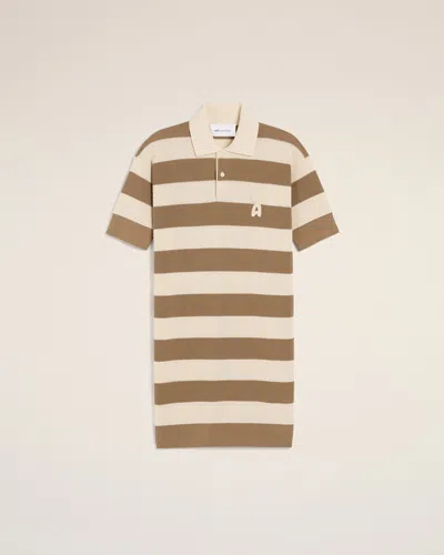 Ami Alexandre Mattiussi White And Brown Cotton Polo Dress Ami De Coeur Patch Multicolor