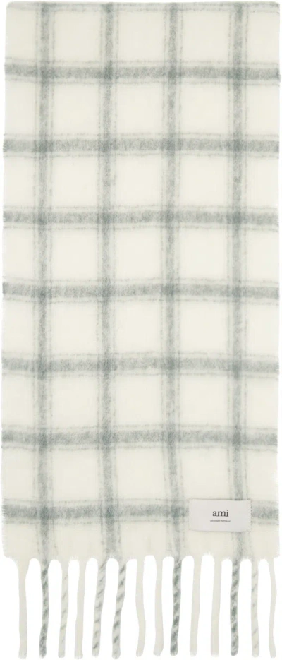Ami Alexandre Mattiussi White & Gray Check Ami Scarf In White/clay/1007
