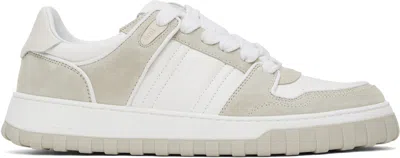Ami Alexandre Mattiussi White & Gray Leather Low Top Walk Sneakers In 1051 White/mastic