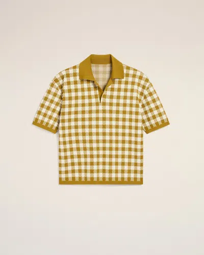 Ami Alexandre Mattiussi White And Mustard Yellow Vichy Short Sleeves Polo  White In White Cream/havana