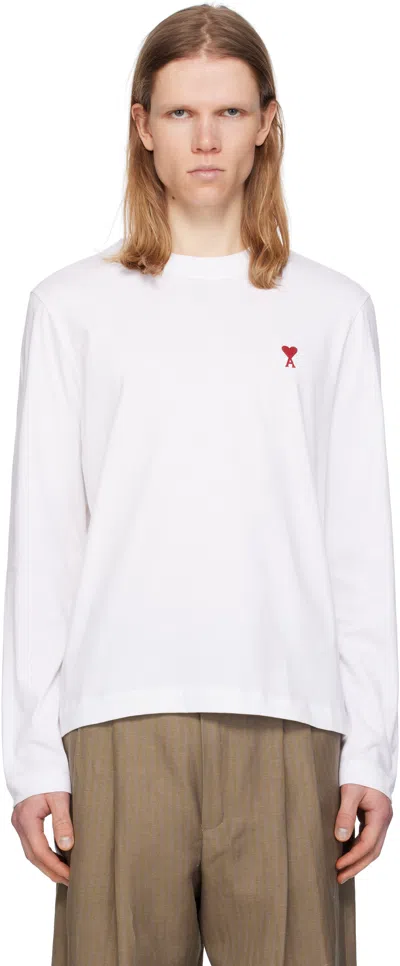 AMI ALEXANDRE MATTIUSSI WHITE COTTON AMI DE COEUR LONG SLEEVES T-SHIRT