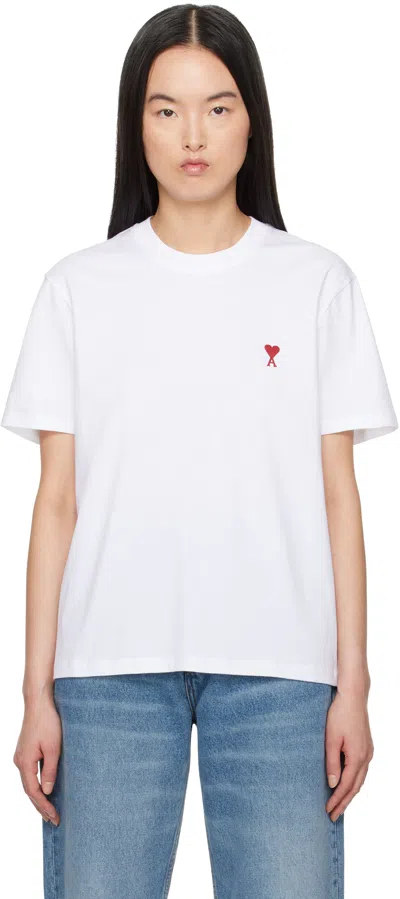 AMI ALEXANDRE MATTIUSSI WHITE COTTON AMI DE COEUR T-SHIRT