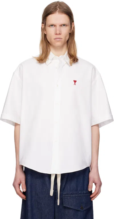 Ami Alexandre Mattiussi White Cotton Boxy Fit Short Sleeves Shirt In 168 Natural White