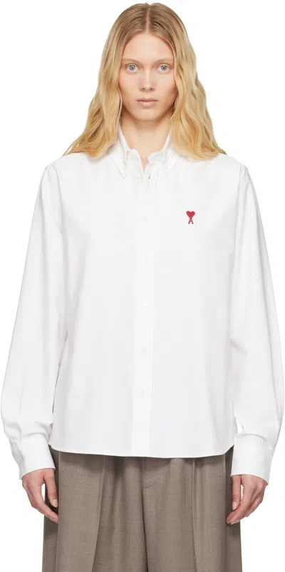 Ami Alexandre Mattiussi White Cotton Button-down Ami De Coeur Shirt In Natural White/168