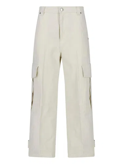 Ami Alexandre Mattiussi White Cotton Cargo Straight-leg Pants In Gray