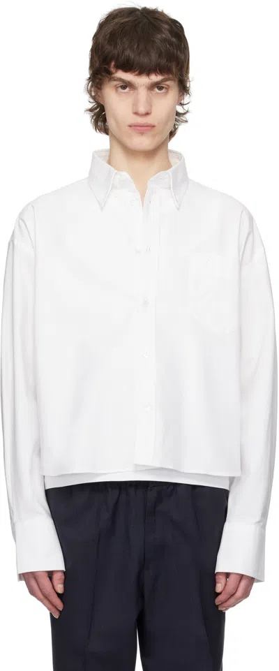 Ami Alexandre Mattiussi White Cotton Cropped Oversized Shirt In 168 Natural White