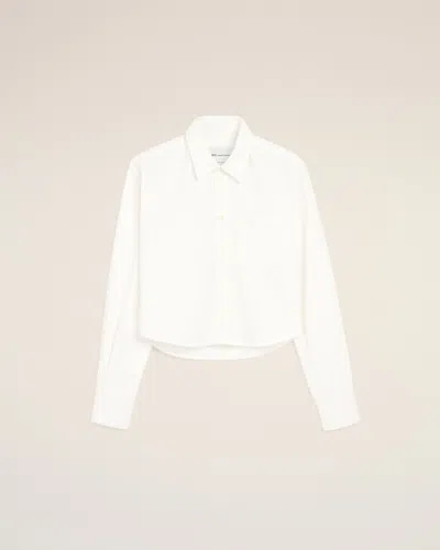 Ami Alexandre Mattiussi White Cotton Cropped Shirt With Embossed Ami De Coeur White