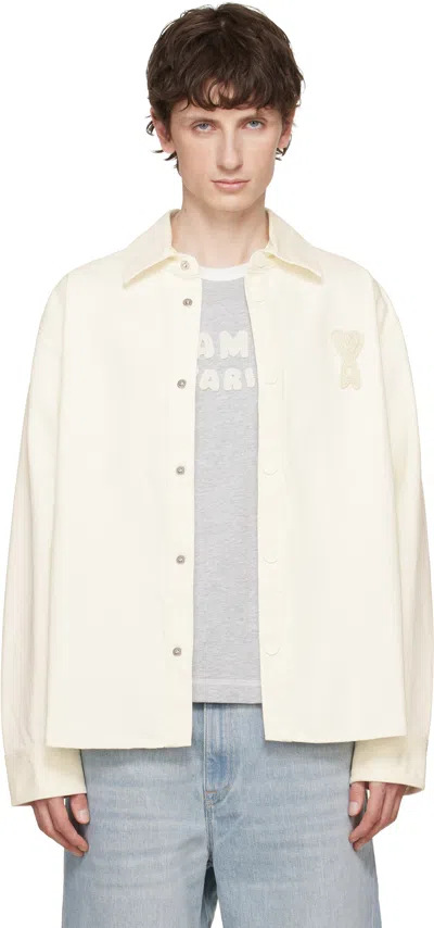 Ami Alexandre Mattiussi Men & Apos;s Crochet Ami De Coeur White Denim Overshirt