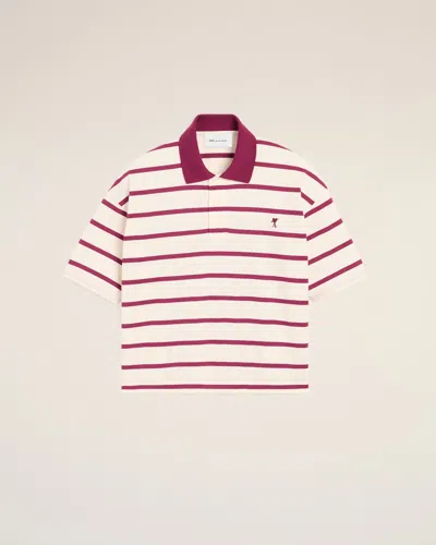 Ami Alexandre Mattiussi White Cotton Polo With Ami De Coeur Arrow White In Off White/bordeaux