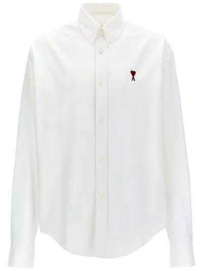 Ami Alexandre Mattiussi Embroidered Cotton Oxford Shirt In White