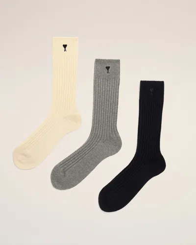 Ami Alexandre Mattiussi White Cotton Three Pack  Ami De Coeur Socks White