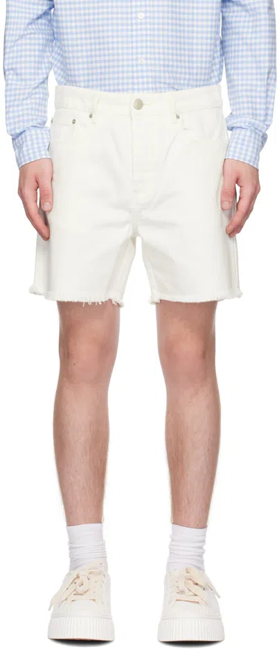 Ami Alexandre Mattiussi White Frayed Denim Shorts In Natural White/168