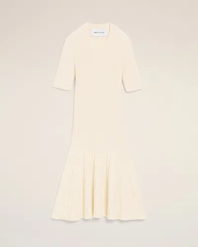 Ami Alexandre Mattiussi White Knit Mini Godet Dress White In Neutral