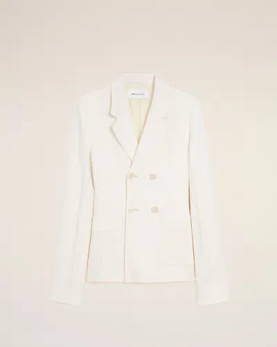 Ami Alexandre Mattiussi White Linen Double Breasted Bar Jacket White