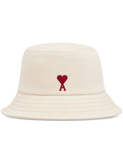 Ami Alexandre Mattiussi White Logo Bucket Hat In Brown