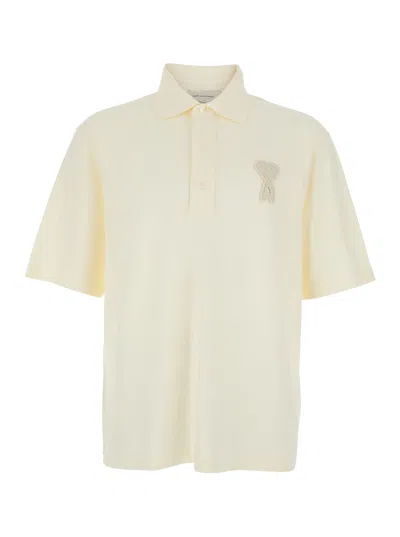 Ami Alexandre Mattiussi White Polo Shirt With Adc Patch Logo In Cotton Uomo In Neutral