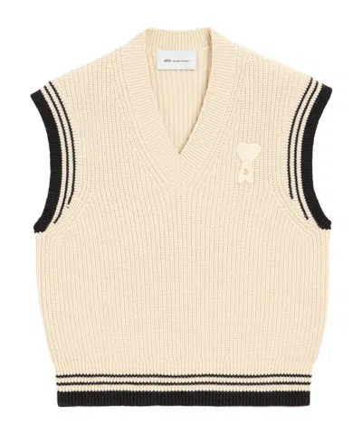 Ami Alexandre Mattiussi Ami Paris Ribbed Wool Sleeveless Ami De Coeur Sweater In Neutral