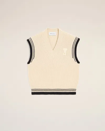 Ami Alexandre Mattiussi White Ribbed Wool Sleeveless Ami De Coeur Sweater White In Neutral