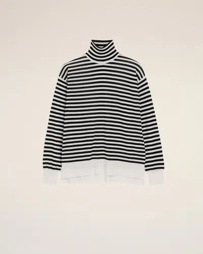 Ami Alexandre Mattiussi White Sailor Striped Wool And Silk Turtleneck Sweater White In Ivory/black