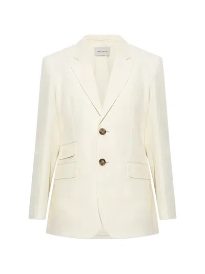 Ami Alexandre Mattiussi White Single Breasted Boxy Cotton And Linen Blazer In Neutral