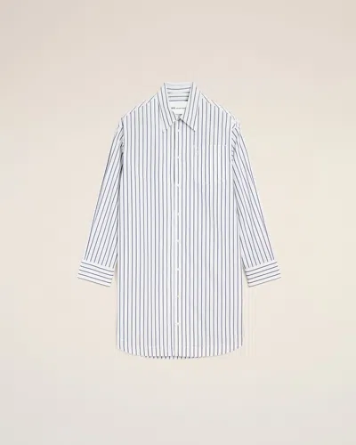 Ami Alexandre Mattiussi White Striped Cotton Ami De Coeur Wide Shirt Dress White In Blue