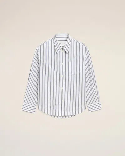 Ami Alexandre Mattiussi White Striped Cotton Ami De Coeur Wide Shirt White