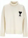 Ami Alexandre Mattiussi White Turtleneck Sweater With Subtle Emblem In Neutral